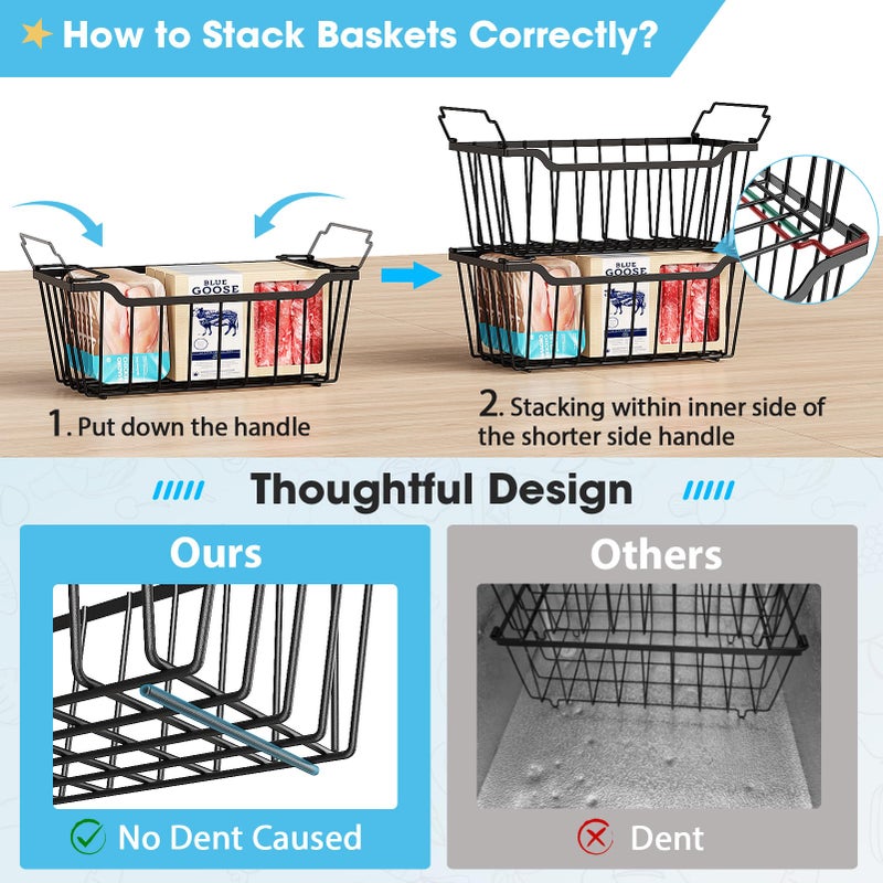 SUNALLY Freezer Organizer Bins  4 Pack Stackable Chest Freezer Organizer for 5-7 Cu.FT Deep Freezer Sort Frozen Meats and Food  Freezer Storage Baskets with Handles Easy Reach from Bottom  Black - Image 3